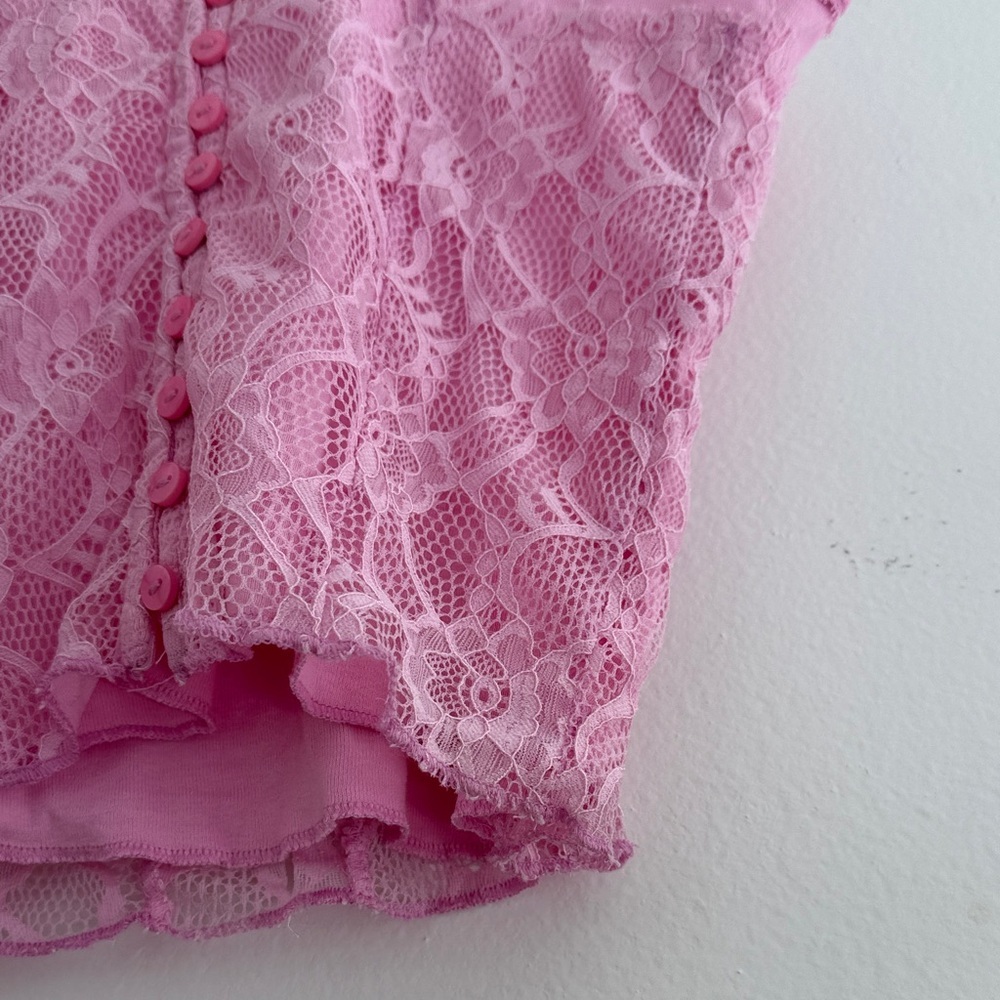 Free People Cosette Corset Tank button-up top with a floral lace overlay pink - Picture 9 of 16